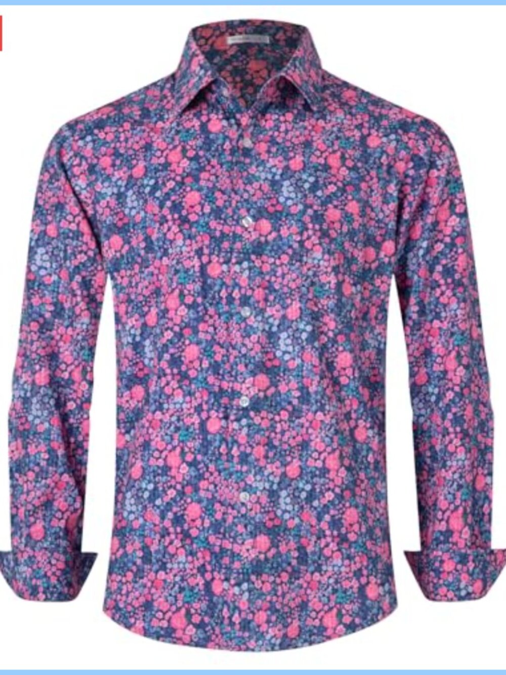 Men's Wrinkle-Free Floral Hawaiian Long Sleeve Button Down Shirt with Pocket